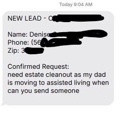 Real junk removal lead requesting an estate cleanout
